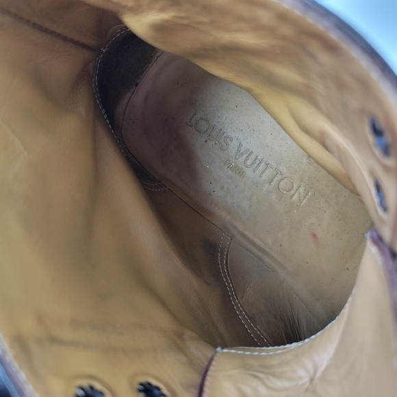 LOUIS VUITTON Brown Lace Up Leather Boots Mens Sz 7.5 - Picture 6 of 14